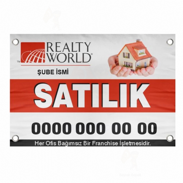 80x150 Vinil Branda Satlk Realty World Afii Toptan Alm