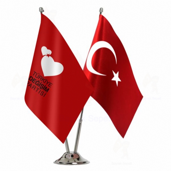 Krmz Trkiye Deiim Partisi 2 Li Masa Bayraklar