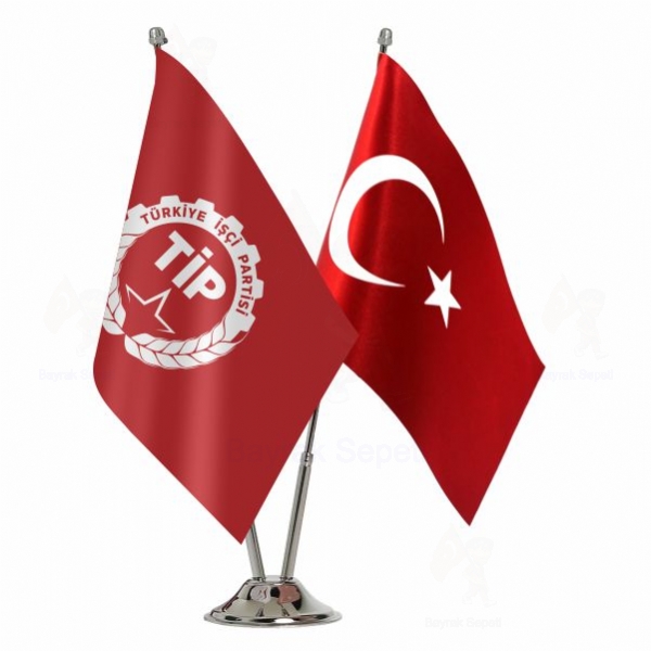 Krmz Trkiye i Partisi 2 Li Masa Bayraklar