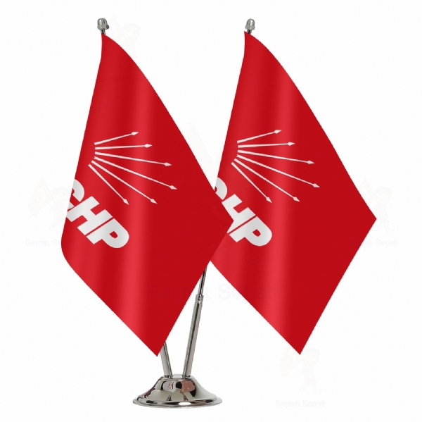 Kırmızı Cumhuriyet Halk Partisi 2 li Masa Bayrağı