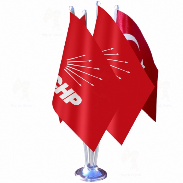 Kırmızı Cumhuriyet Halk Partisi 4 Lü Masa Bayrakları