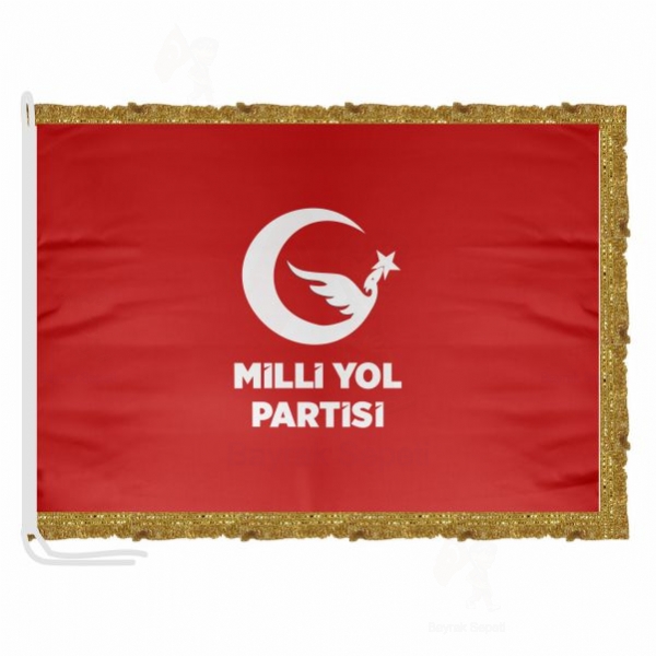 Kırmızı Milli Yol Partisi Saten Kumaş Makam Bayrağı