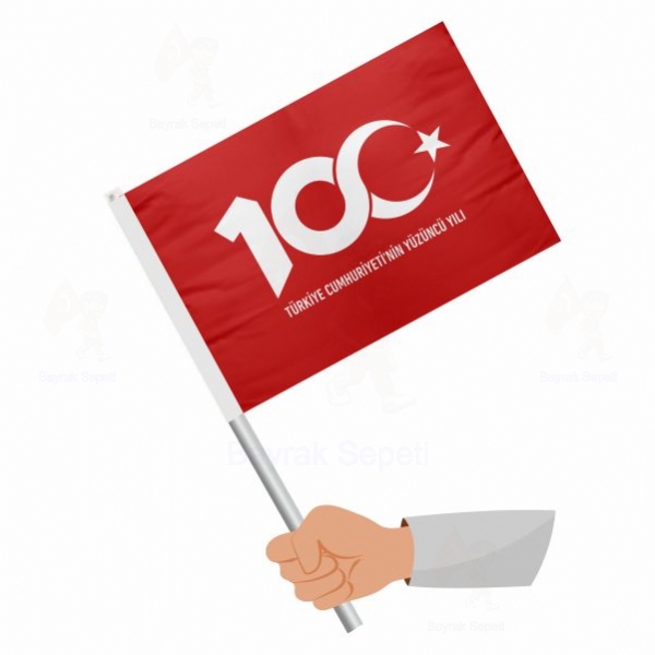 Kırmızı Türkiye Cumhuryetinin 100.Yılı Sopalı Bayraklar
