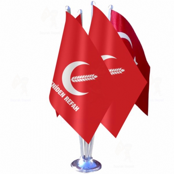 Kırmızı Yeniden Refah Partisi 4 Lü Masa Bayrakları