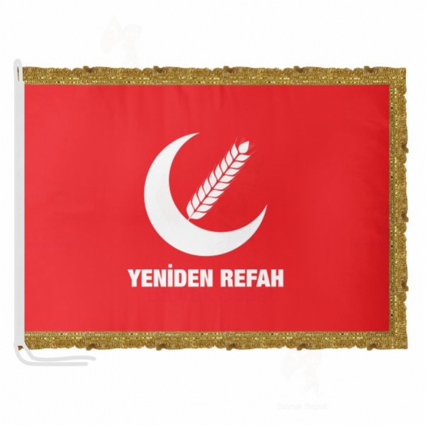Kırmızı Yeniden Refah Partisi Saten Kumaş Makam Bayrağı