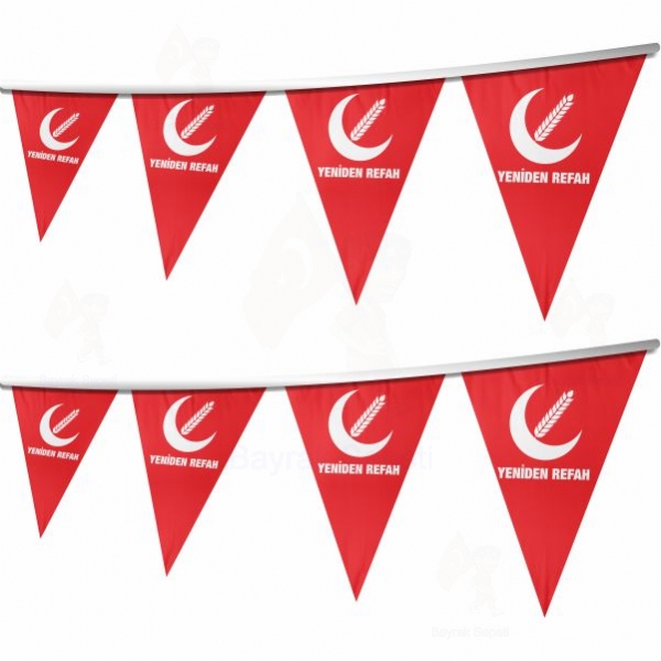 Kırmızı Yeniden Refah Partisi İpe Dizili Üçgen Bayraklar