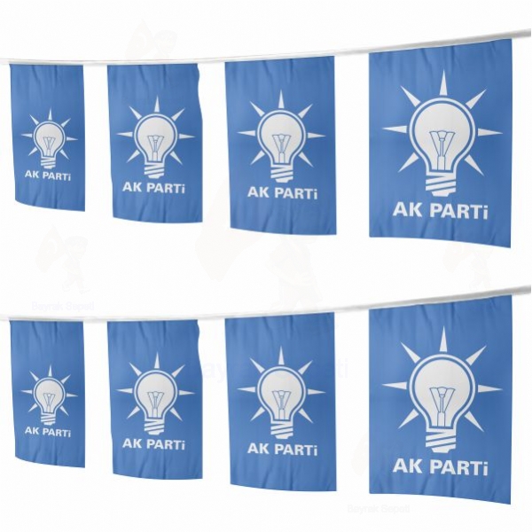 Mavi Adalet ve Kalkınma Partisi İpe Dizili Süsleme Bayrakları