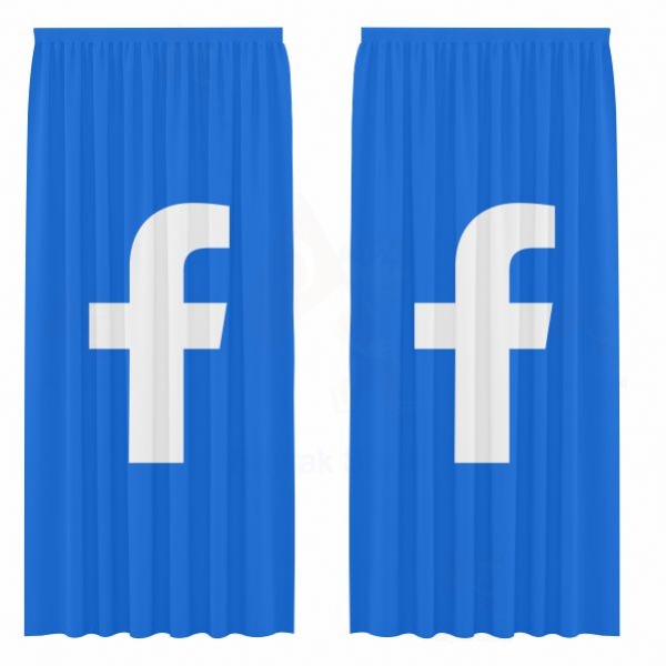 Mavi Facebook Güneşlik Saten Perde