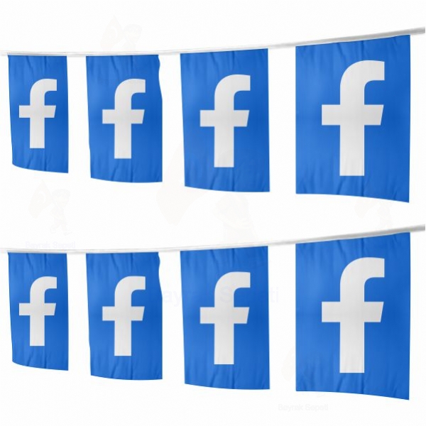 Mavi Facebook İpe Dizili Süsleme Bayrakları