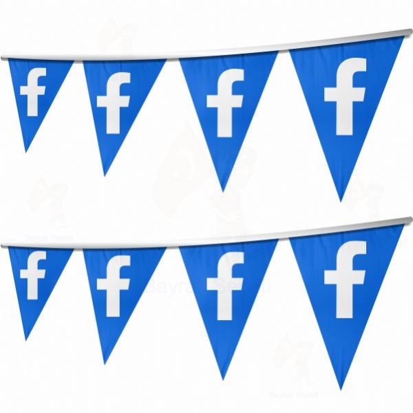 Mavi Facebook İpe Dizili Üçgen Bayraklar