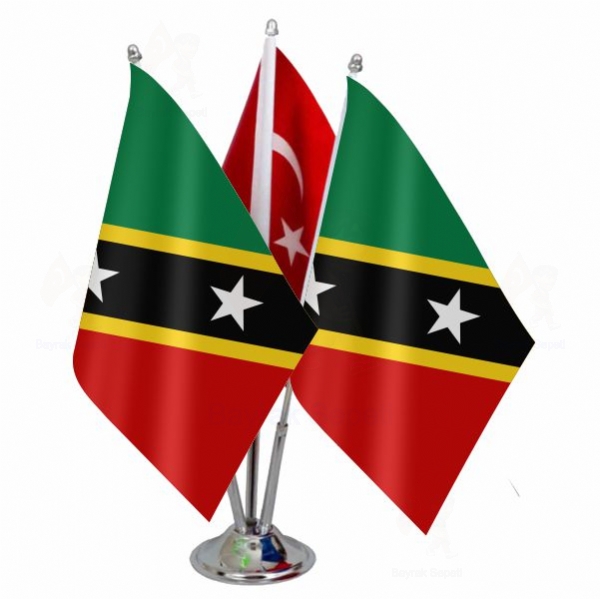 Saint Kitts ve Nevis 3 Lü Masa Bayrakları
