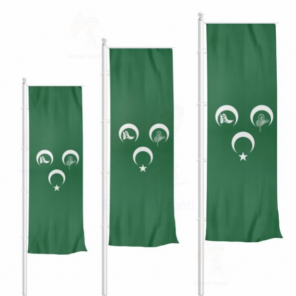Yeşil Üç Hilal Osmanlı Tuğra Dikey Gönder Bayrakları