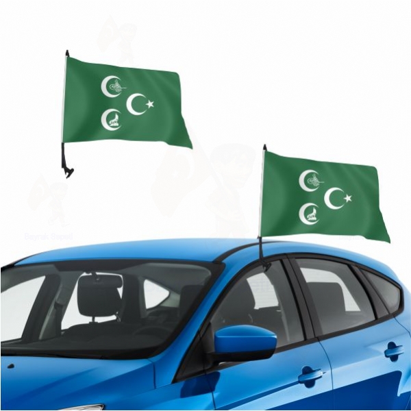 Yeşil Üç Hilal Osmanlı Tuğra Konvoy Bayrağı
