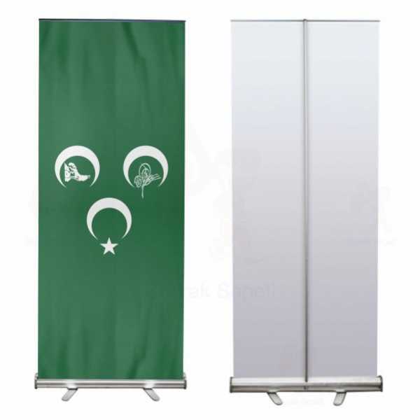Yeşil Üç Hilal Osmanlı Tuğra Roll Up ve Banner