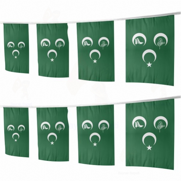Yeşil Üç Hilal Osmanlı Tuğra İpe Dizili Süsleme Bayrakları